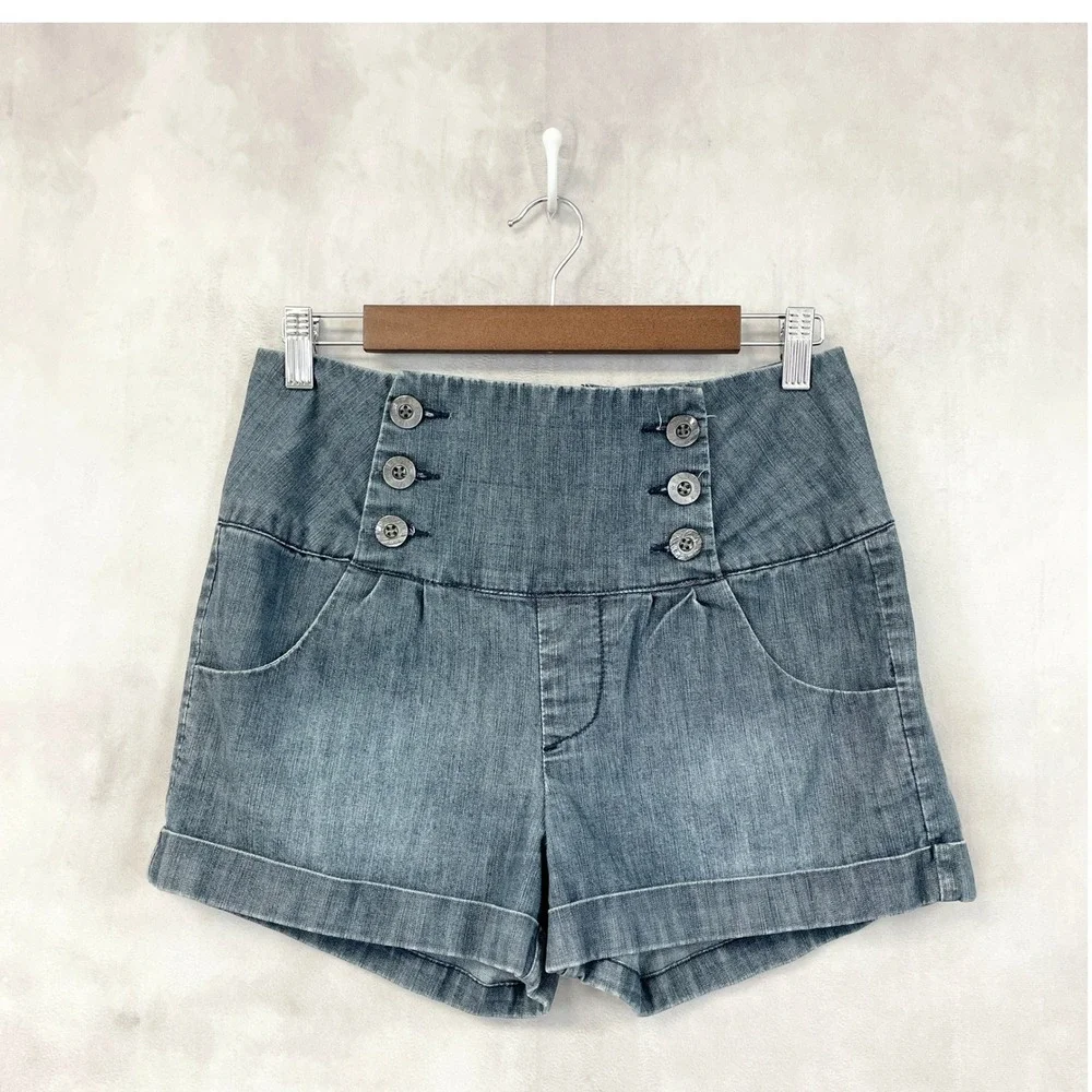 Celebrity Pink Denim Shorts Juniors 9 High Waist Sailor Stretch Nautical Y2K - Picture 2 of 13